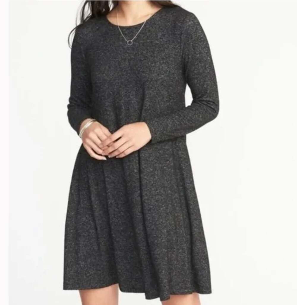 Old Navy XXL NEW Long Sleeve Coal Smoke Knit Swing Dress Plus A-Line